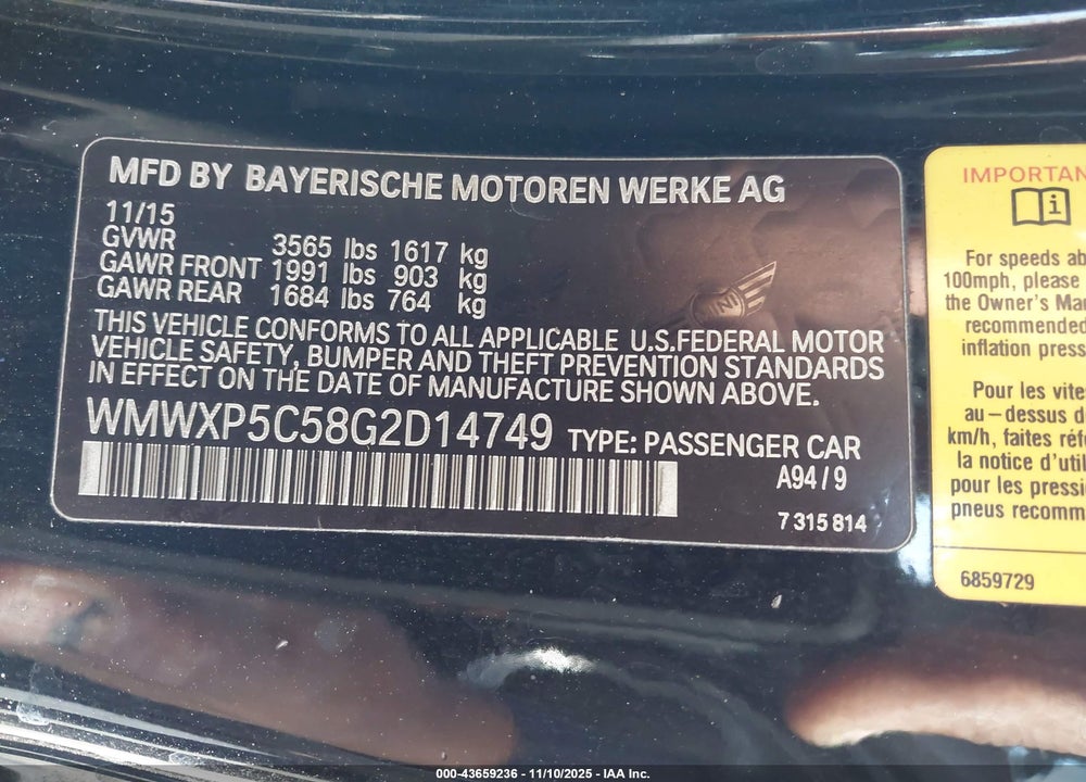 2016 MINI HARDTOP COOPER VIN: WMWXP5C58G2D14749