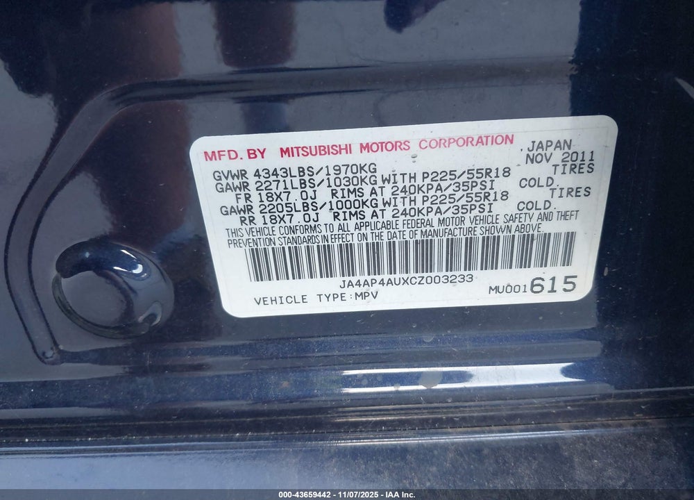 2012 MITSUBISHI OUTLANDER SPORT SE VIN: JA4AP4AUXCZ003233