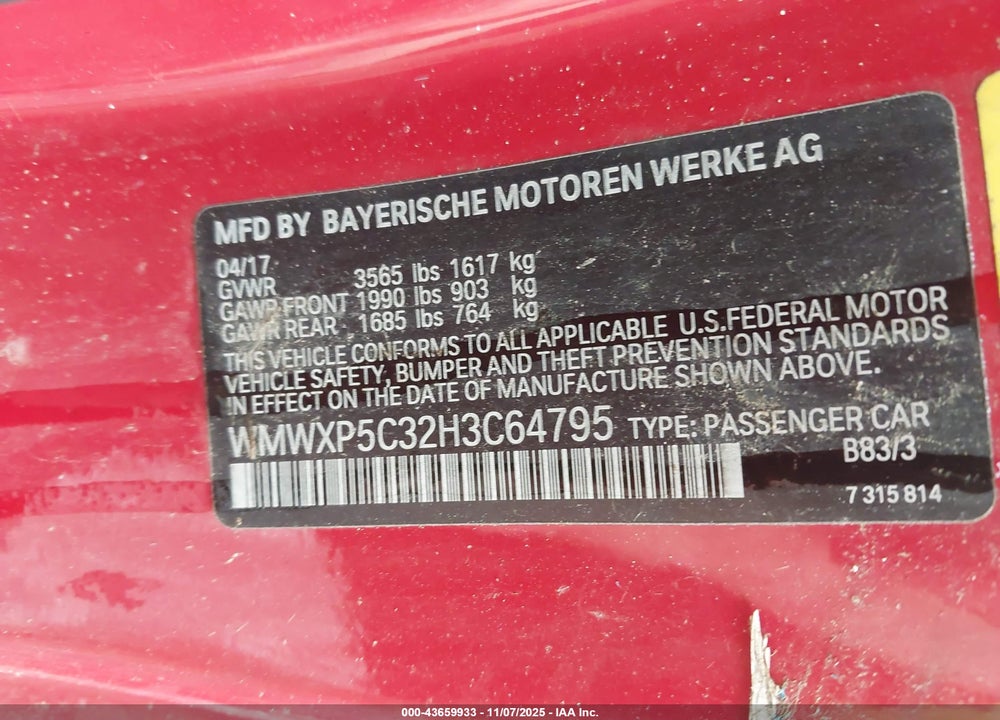 2017 MINI HARDTOP COOPER VIN: WMWXP5C32H3C64795