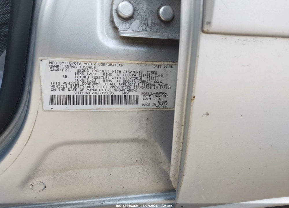 2002 TOYOTA RAV4 VIN: JTEHH20V026035085