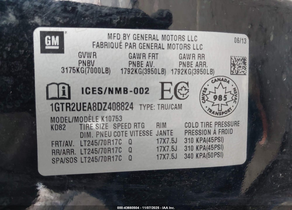 2013 GMC SIERRA 1500 SL VIN: 1GTR2UEA8DZ408824