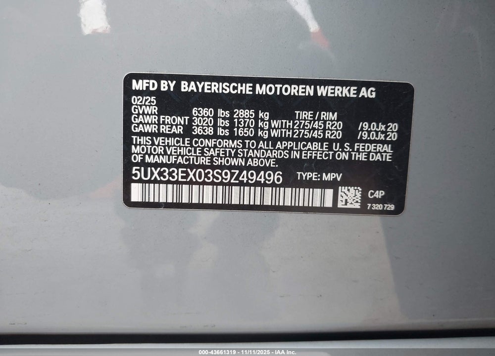 2025 BMW X6 VIN: 5UX33EX03S9Z49496