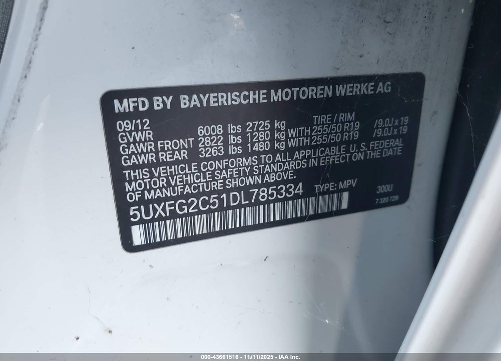 2013 BMW X6 XDRIVE35I VIN: 5UXFG2C51DL785334