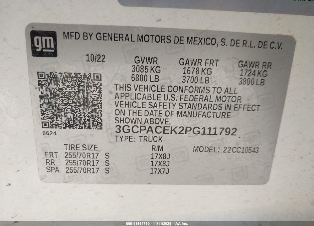 2023 CHEVROLET SILVERADO 1500 2WD SHORT BED LT VIN: 3GCPACEK2PG111792