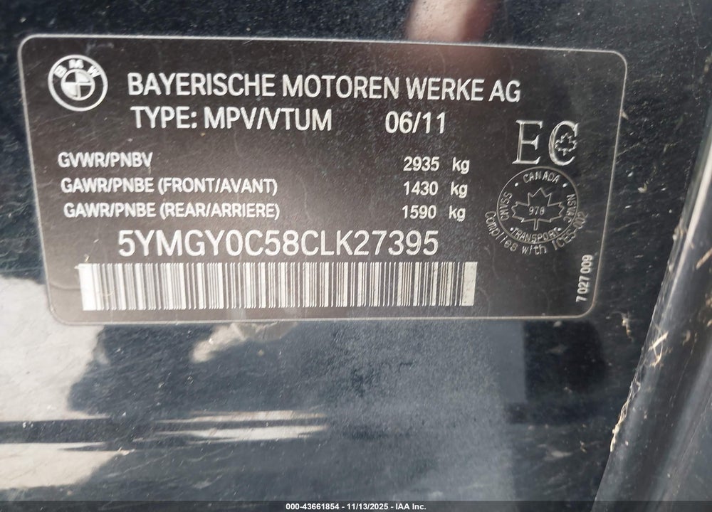 2012 BMW X5 M VIN: 5YMGY0C58CLK27395