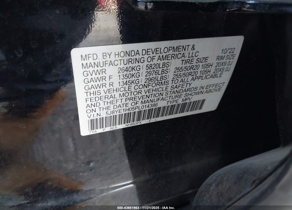 2023 ACURA MDX A-SPEC VIN: 5J8YE1H05PL014386