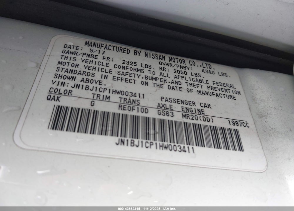 2017 NISSAN ROGUE SPORT VIN: JN1BJ1CP1HW003411