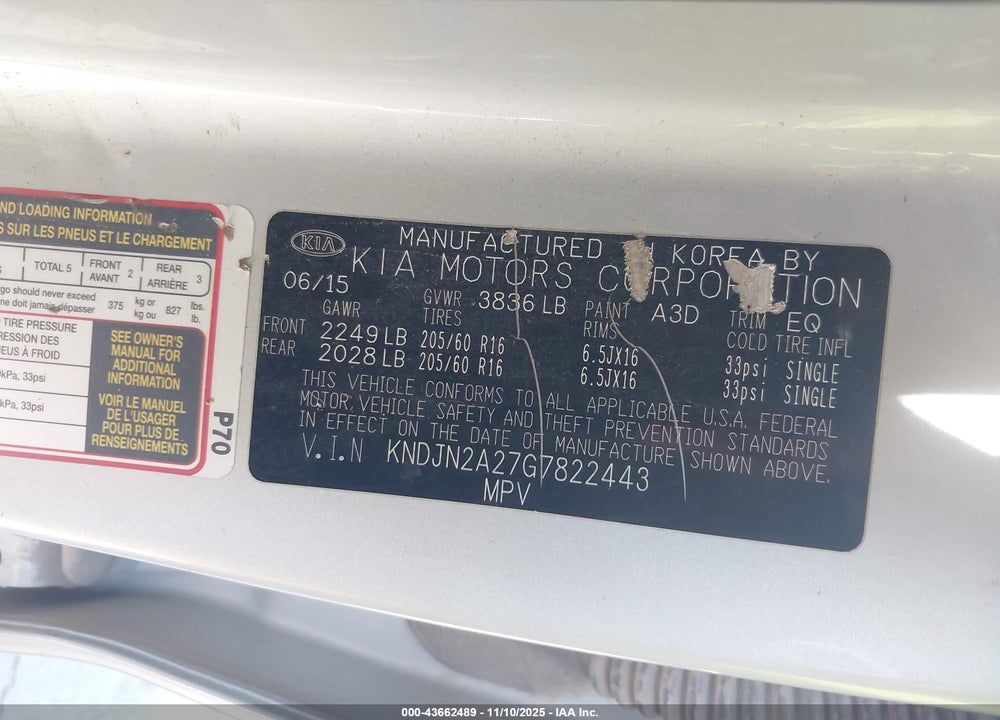 2016 KIA SOUL VIN: KNDJN2A27G7822443