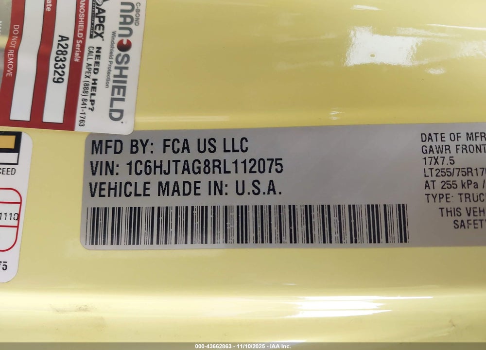 2024 JEEP GLADIATOR WILLYS VIN: 1C6HJTAG8RL112075