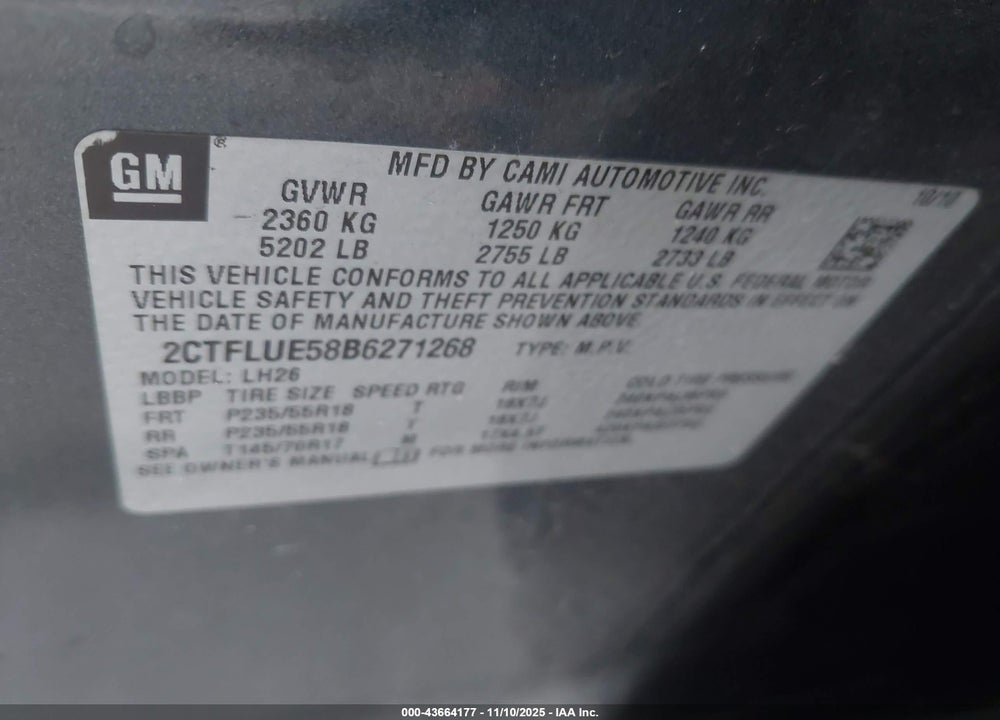 2011 GMC TERRAIN SLT-1 VIN: 2CTFLUE58B6271268