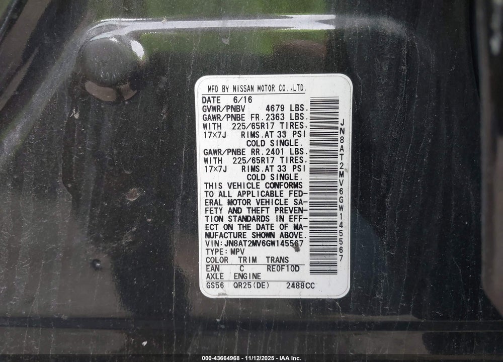 2016 NISSAN ROGUE SPORT VIN: JN8AT2MV6GW145567
