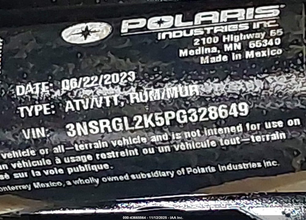2023 POLARIS RZR PRO R ULTIMATE LAUNCH EDITION VIN: 3NSRGL2K5PG328649