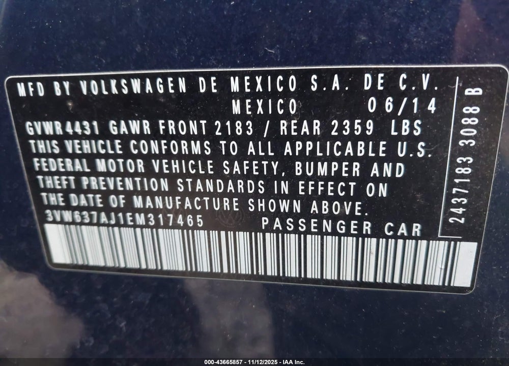 2014 VOLKSWAGEN JETTA HYBRID SEL PREMIUM VIN: 3VW637AJ1EM317465