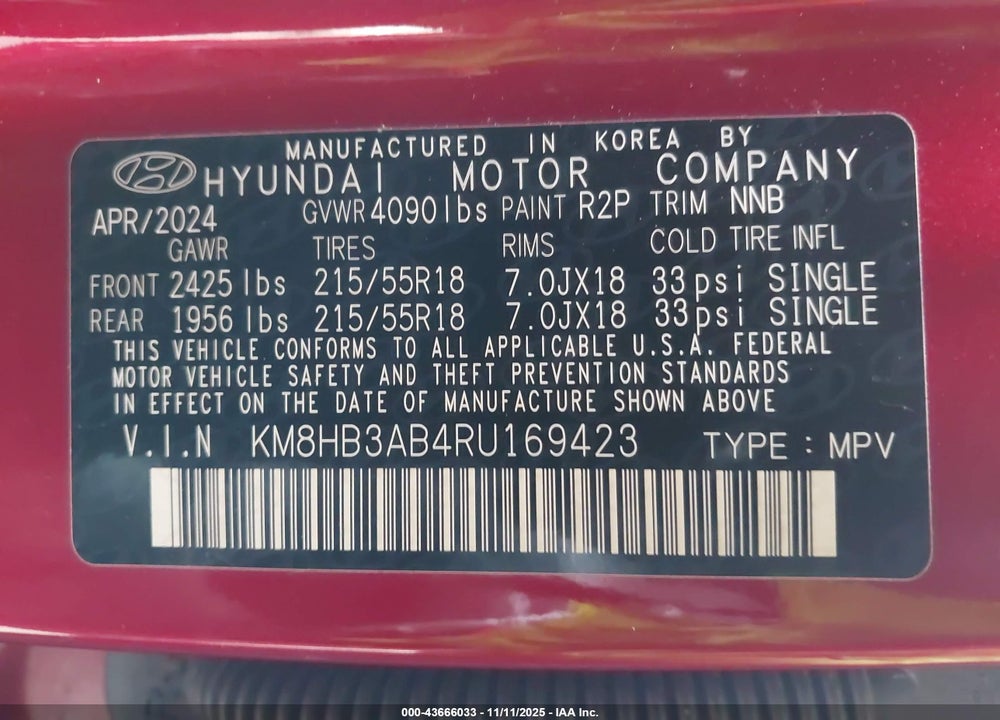 2024 HYUNDAI KONA SEL VIN: KM8HB3AB4RU169423