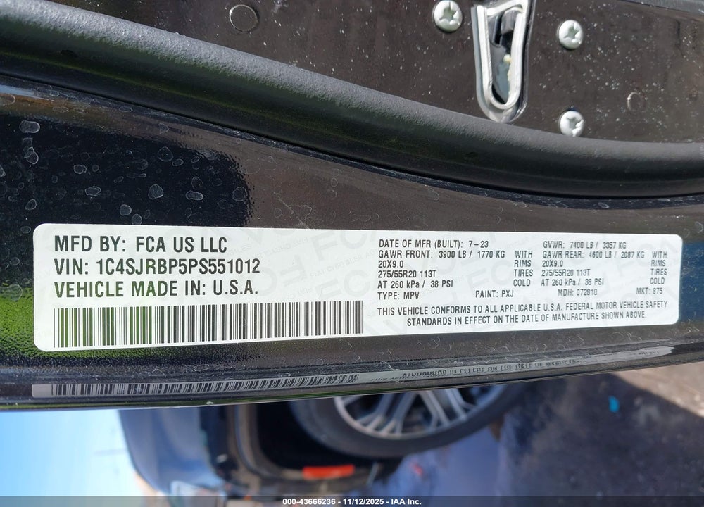 2023 JEEP WAGONEER L SERIES II 4X2 VIN: 1C4SJRBP5PS551012