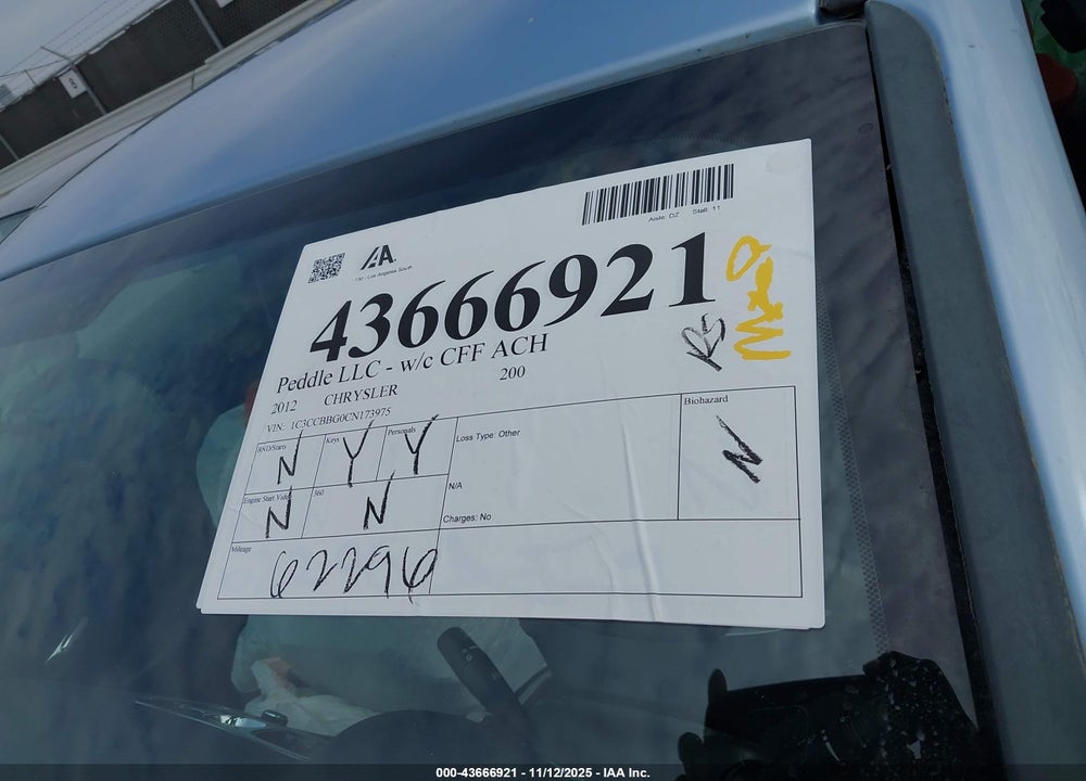 2012 CHRYSLER 200 TOURING VIN: 1C3CCBBG0CN173975