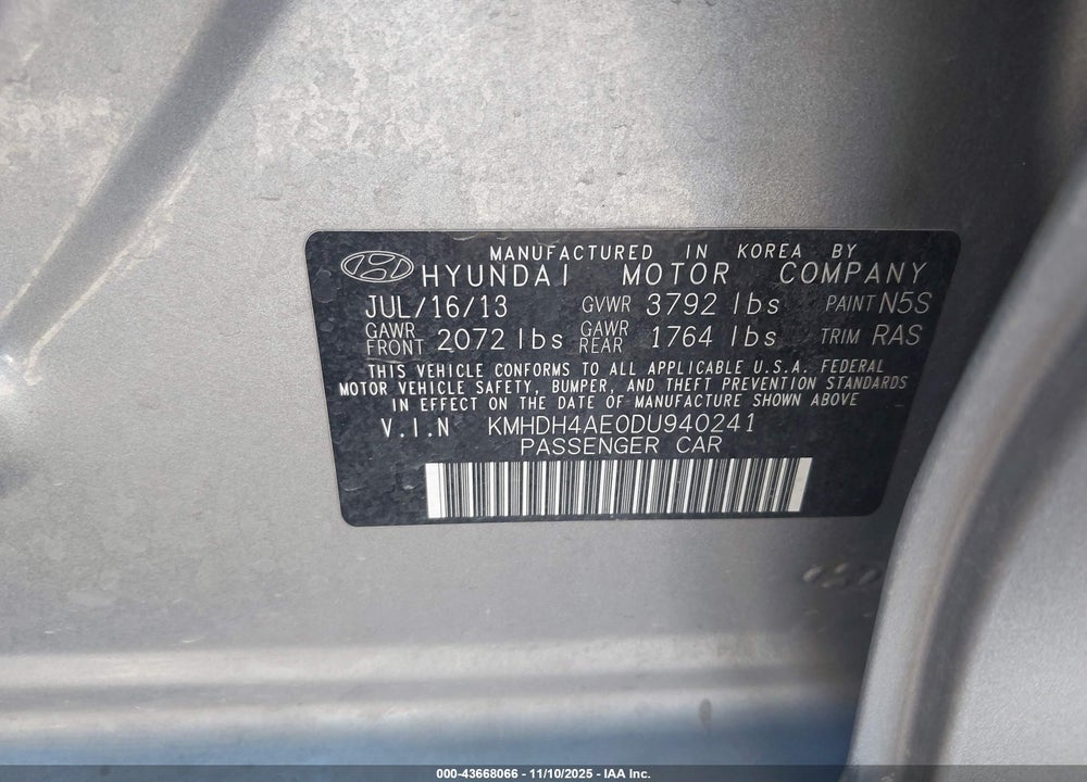 2013 HYUNDAI ELANTRA GLS VIN: KMHDH4AE0DU940241