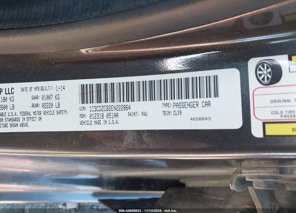 2014 DODGE AVENGER SXT VIN: 1C3CDZCB2EN222864