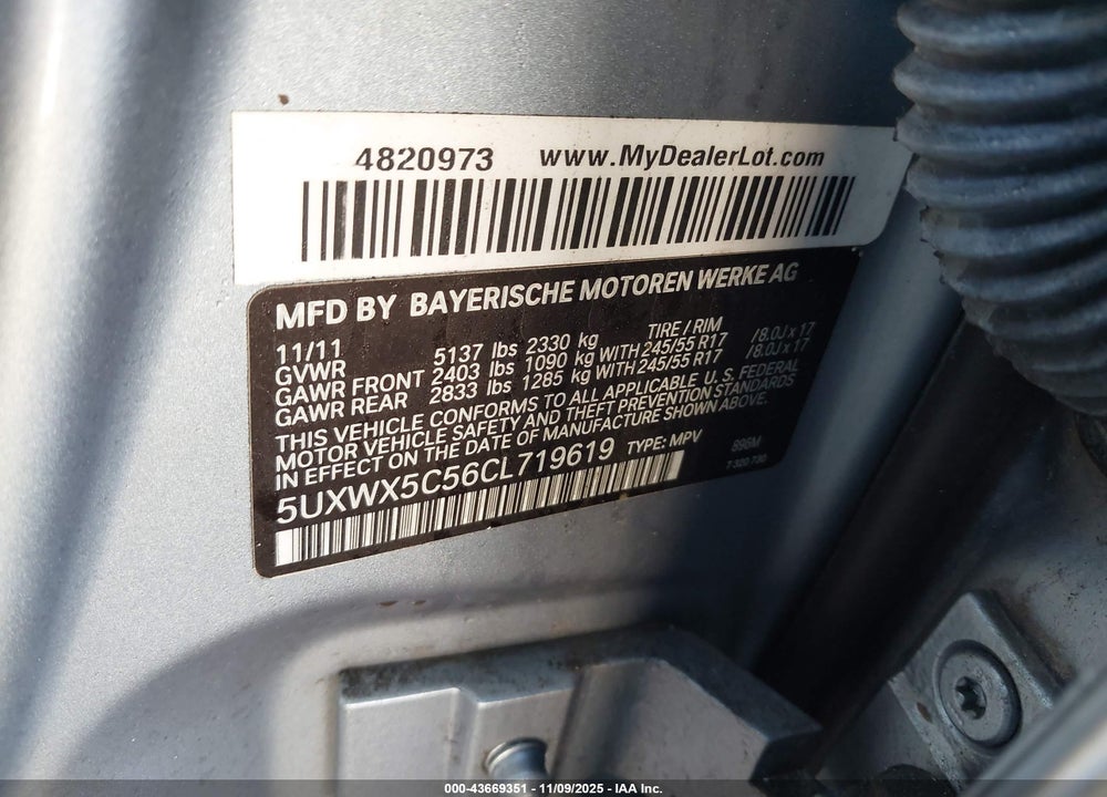 2012 BMW X3 VIN: 5UXWX5C56CL719619