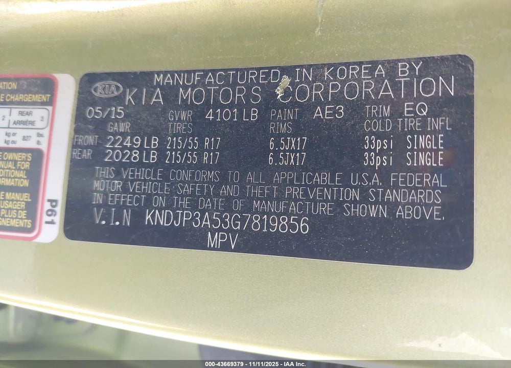 2016 KIA SOUL VIN: KNDJP3A53G7819856