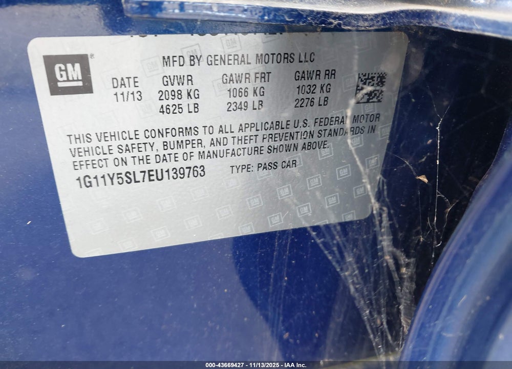 2014 CHEVROLET IMPALA 1LS VIN: 1G11Y5SL7EU139763