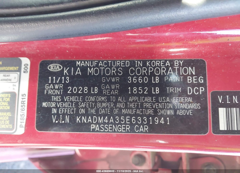 2014 KIA RIO LX VIN: KNADM4A35E6331941