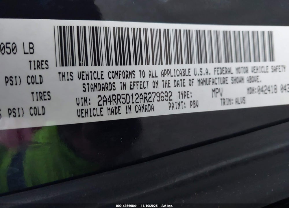 2010 CHRYSLER TOWN & COUNTRY TOURING VIN: 2A4RR5D12AR279692