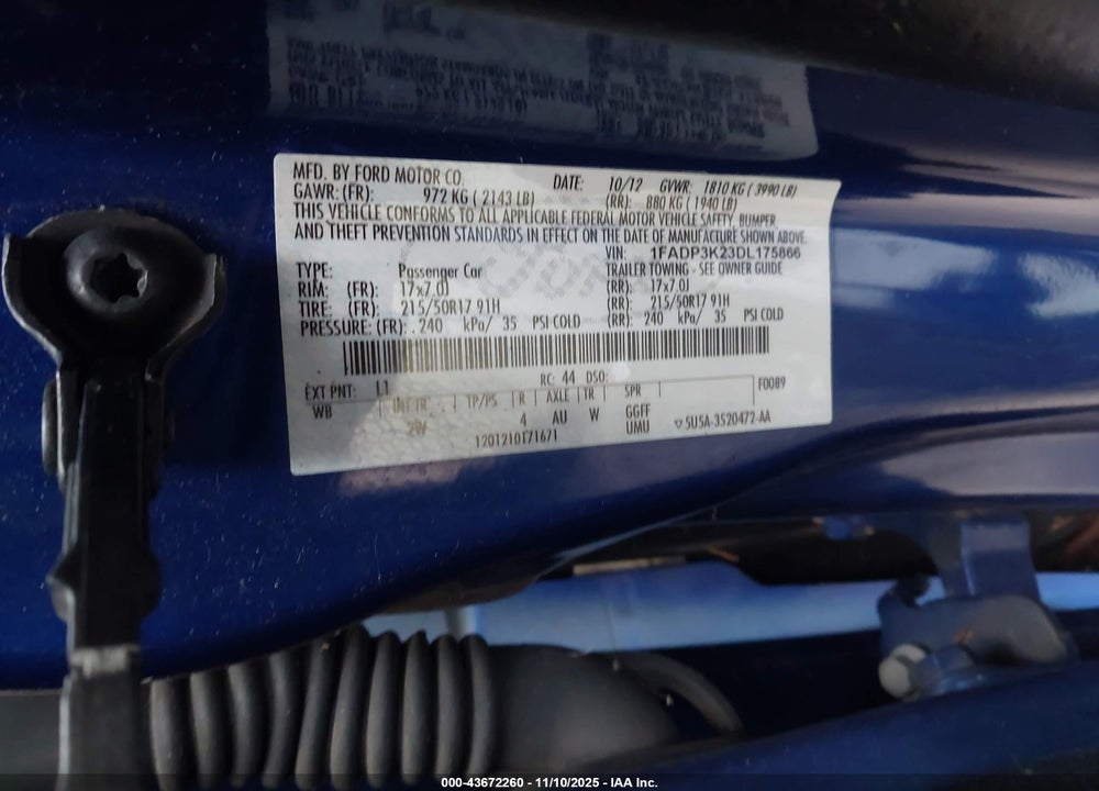 2013 FORD FOCUS SE VIN: 1FADP3K23DL175866