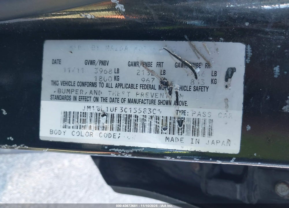 2012 MAZDA 3 I SPORT VIN: JM1BL1UF3C1558301