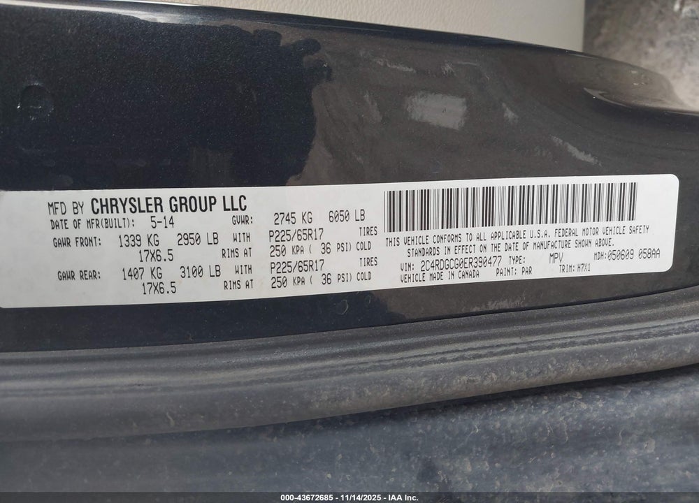 2014 DODGE GRAND CARAVAN SXT VIN: 2C4RDGCG0ER390477