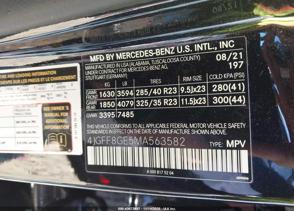 2021 MERCEDES-BENZ GLS 580 4MATIC VIN: 4JGFF8GE5MA563582
