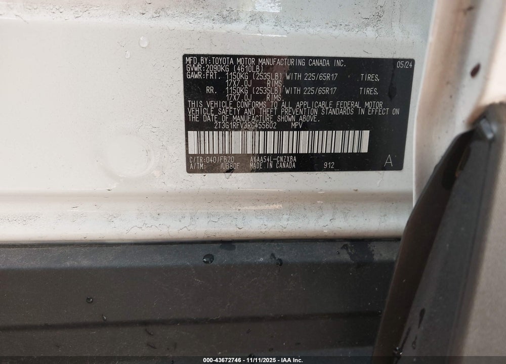 2024 TOYOTA RAV4 LE VIN: 2T3G1RFV3RC455602