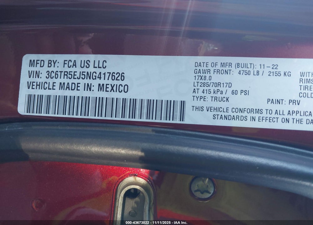 2022 RAM 2500 POWER WAGON  4X4 6'4 BOX VIN: 3C6TR5EJ5NG417626