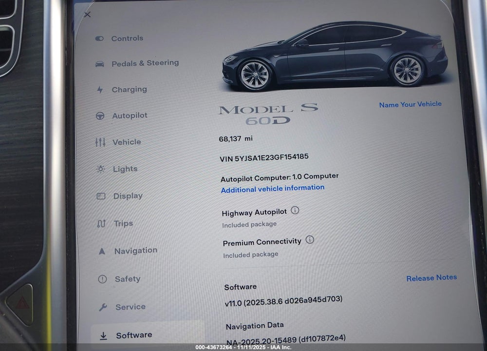 2016 TESLA MODEL S 60D/70D/75D/85D/90D VIN: 5YJSA1E23GF154185