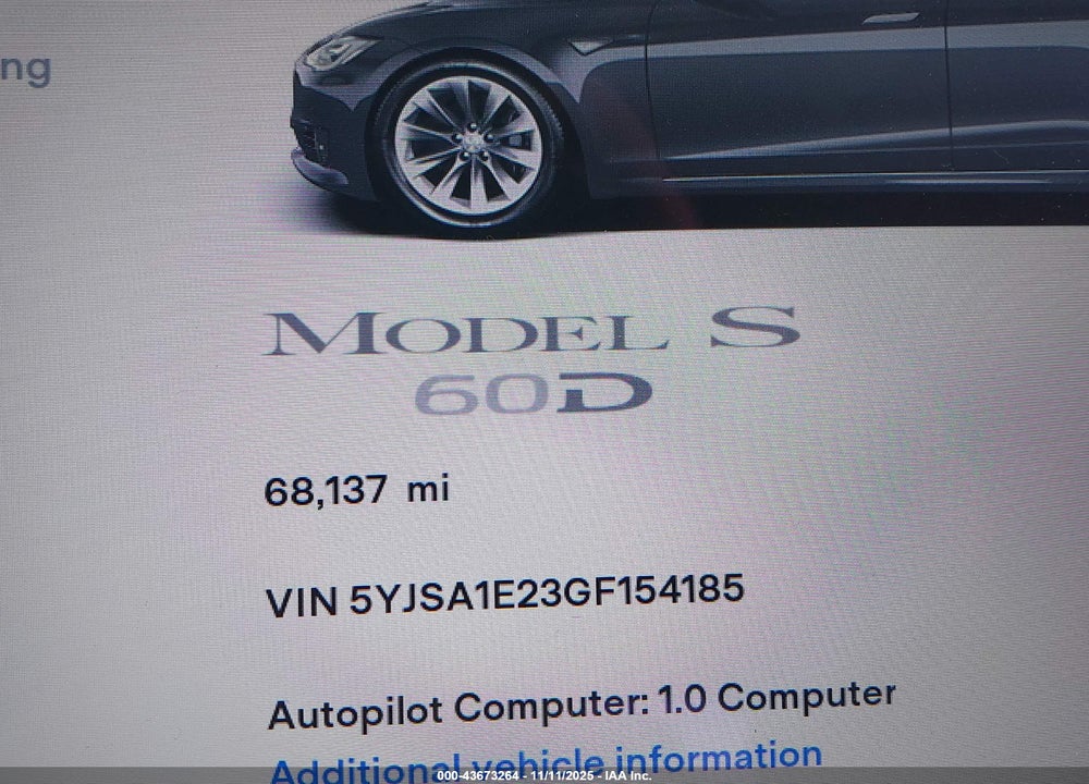 2016 TESLA MODEL S 60D/70D/75D/85D/90D VIN: 5YJSA1E23GF154185