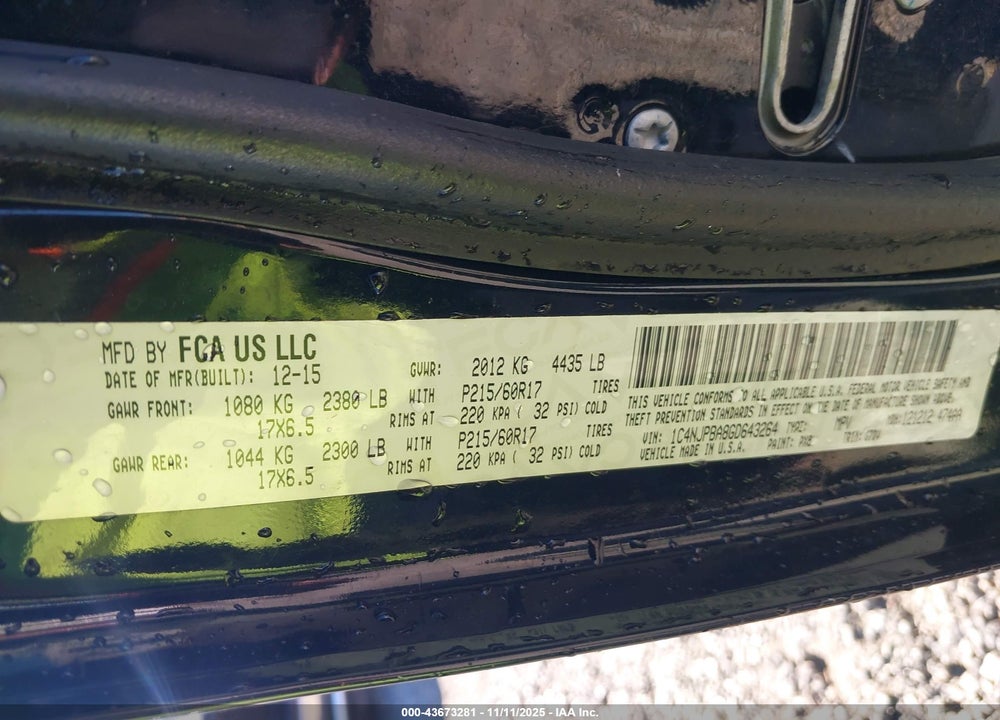 2016 JEEP PATRIOT SPORT SE VIN: 1C4NJPBA8GD643264