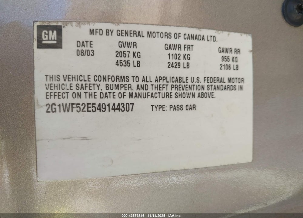 2001 CHEVROLET IMPALA LS VIN: 2G1WH55K219140934