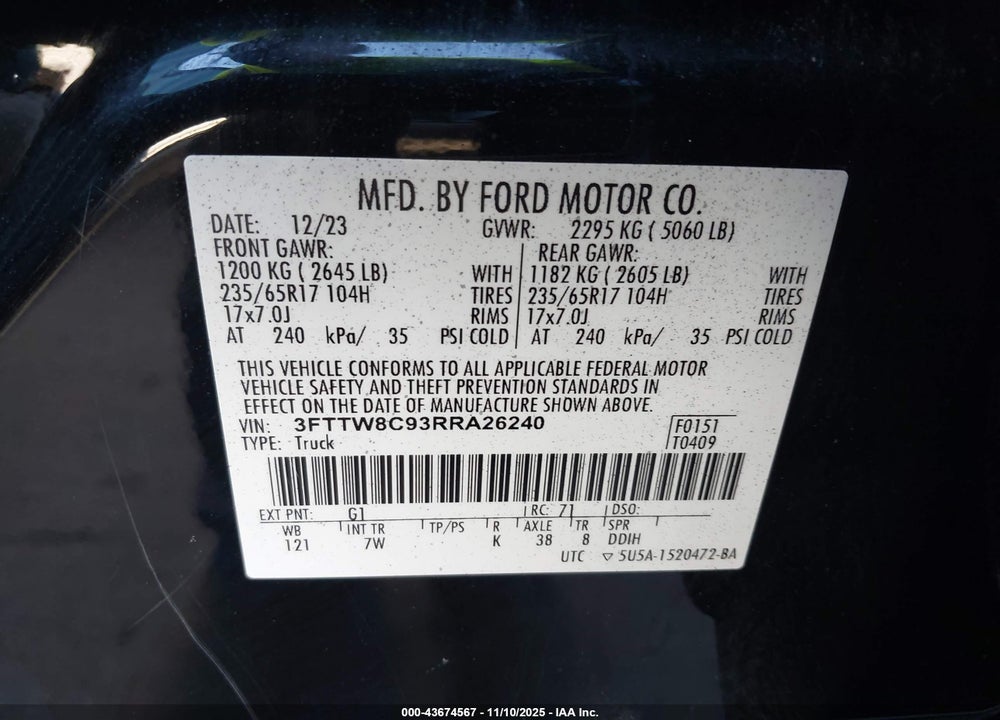 2024 FORD MAVERICK XLT VIN: 3FTTW8C93RRA26240