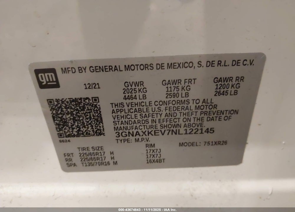 2022 CHEVROLET EQUINOX FWD LT VIN: 3GNAXKEV7NL122145