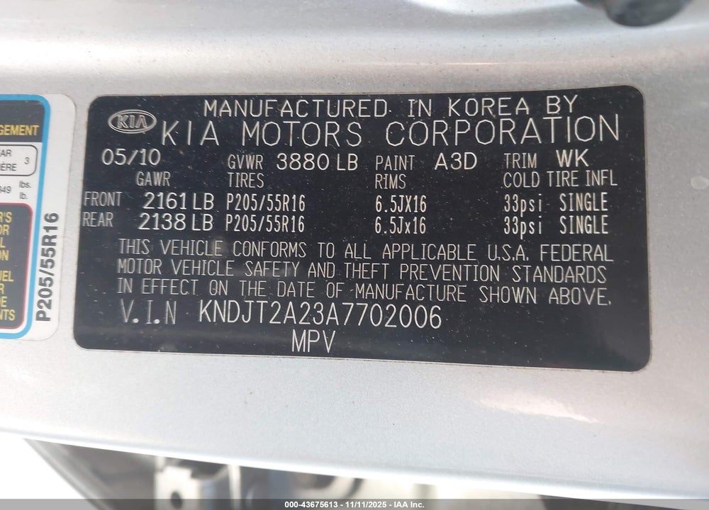 2010 KIA SOUL VIN: KNDJT2A23A7702006