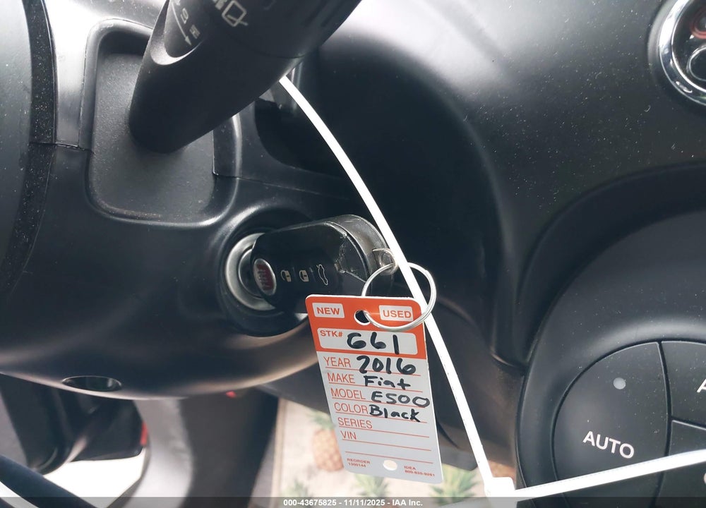 2016 FIAT 500E BATTERY ELECTRIC VIN: 3C3CFFGE1GT129687