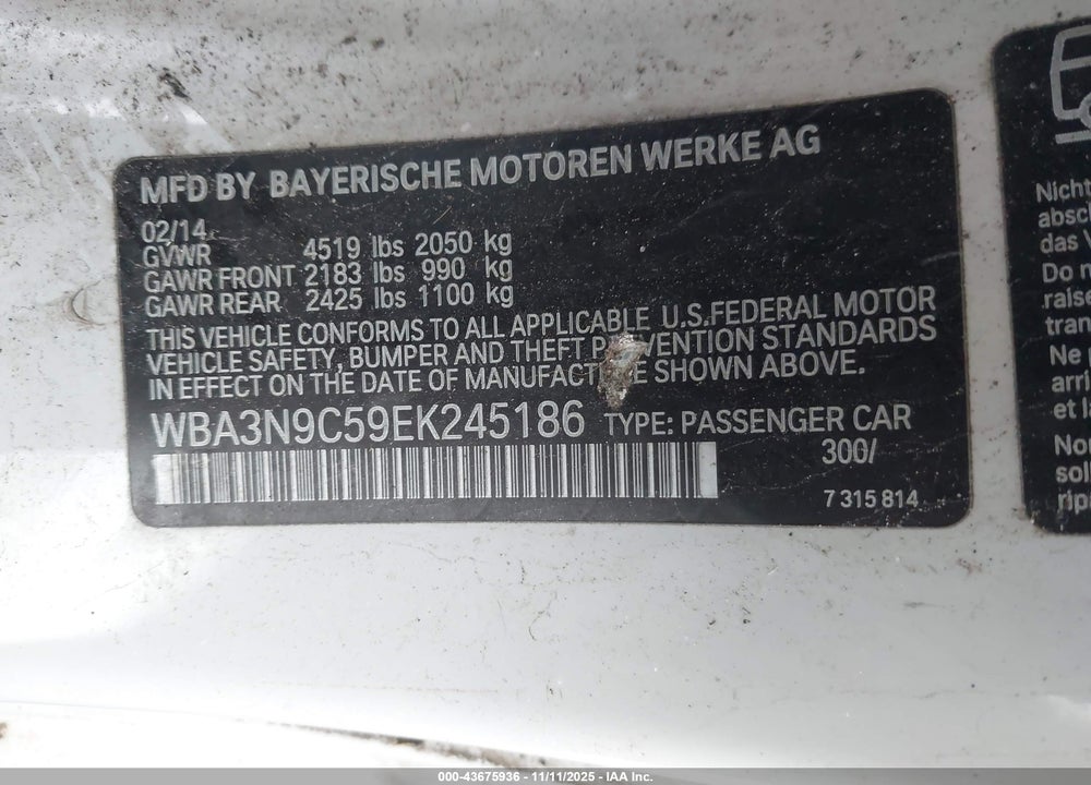2014 BMW 428I XDRIVE VIN: WBA3N9C59EK245186