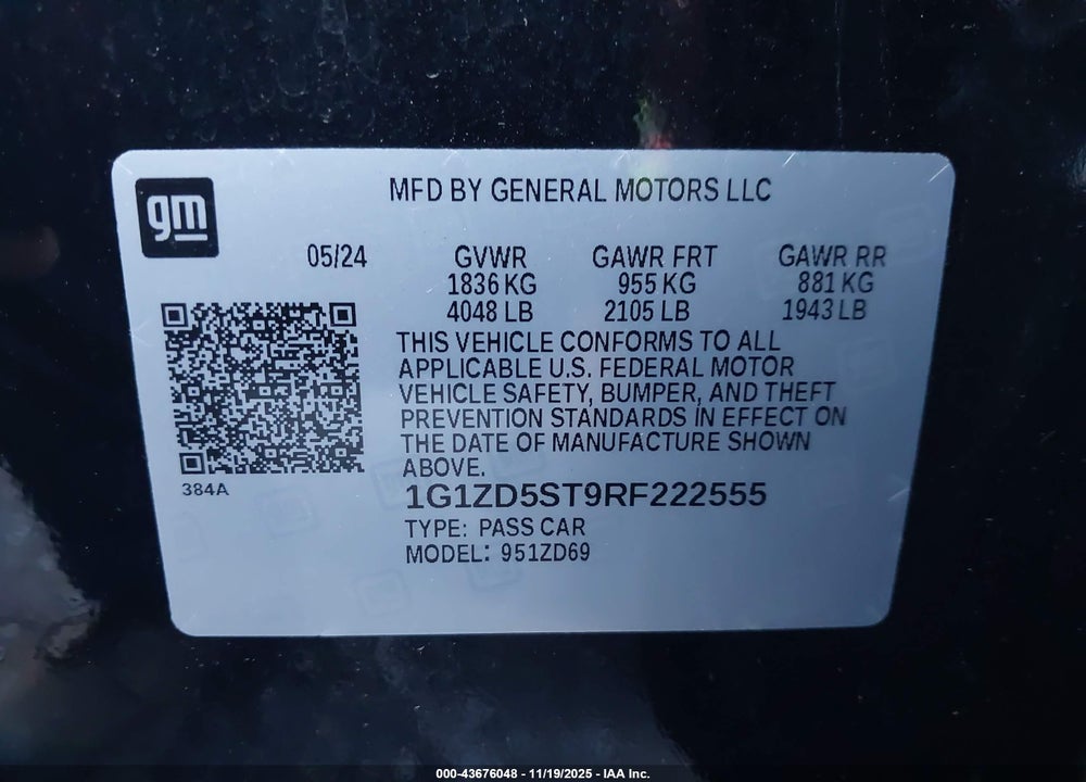 2024 CHEVROLET MALIBU VIN: 1G1ZD5ST9RF222555