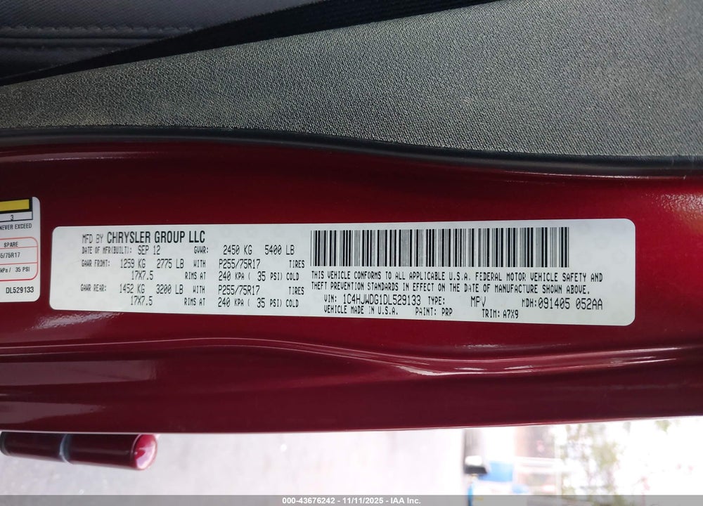 2013 ANGLER JEEP WR UNLIMITED SPORT VIN: 1C4HJWDG1DL529133