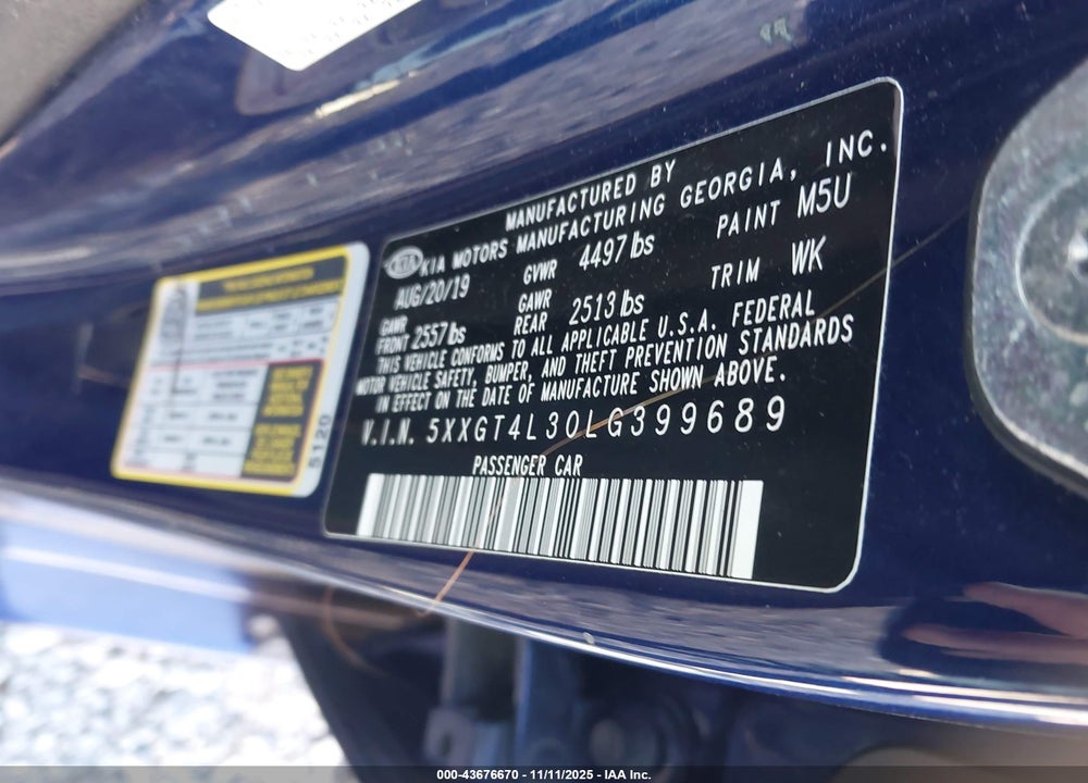 2020 KIA OPTIMA VIN: 5XXGT4L30LG399689