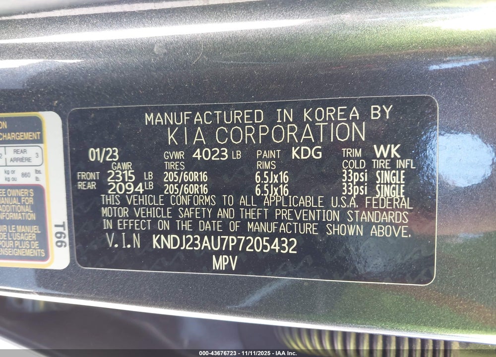 2023 KIA SOUL LX VIN: KNDJ23AU7P7205432