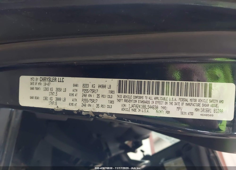 2008 JEEP WRANGLER X VIN: 1J4FA24188L544630