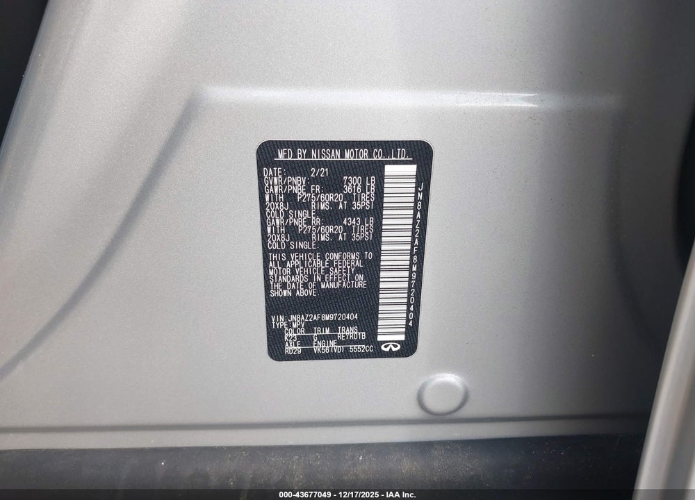 2021 INFINITI QX80 LUXE VIN: JN8AZ2AF8M9720404