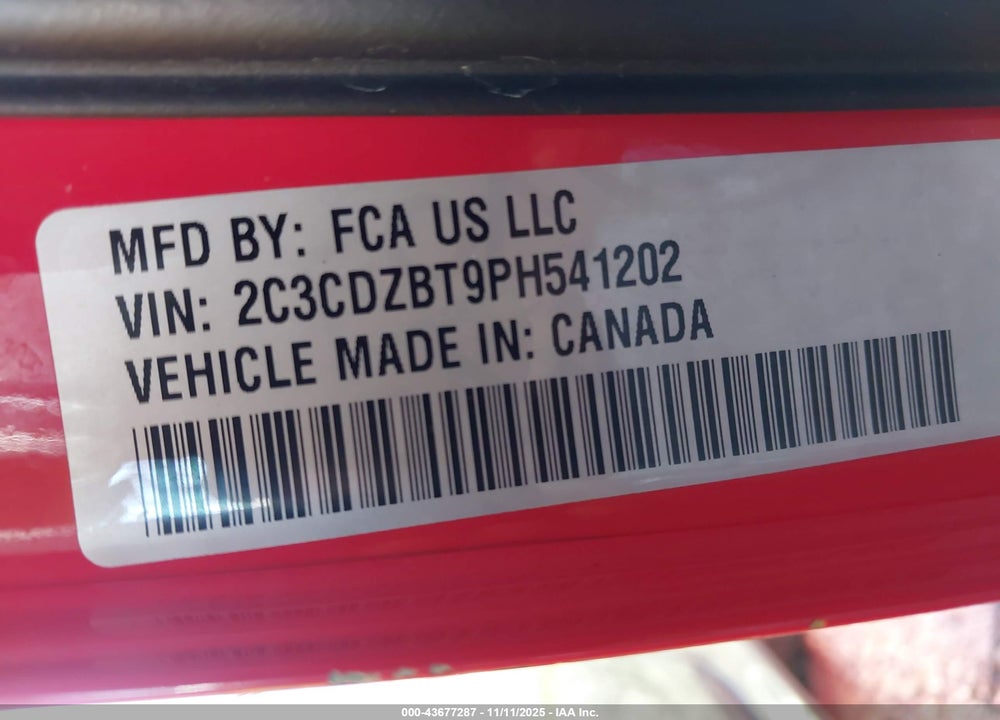 2023 DODGE CHALLENGER VIN: 2C3CDZBT9PH541202