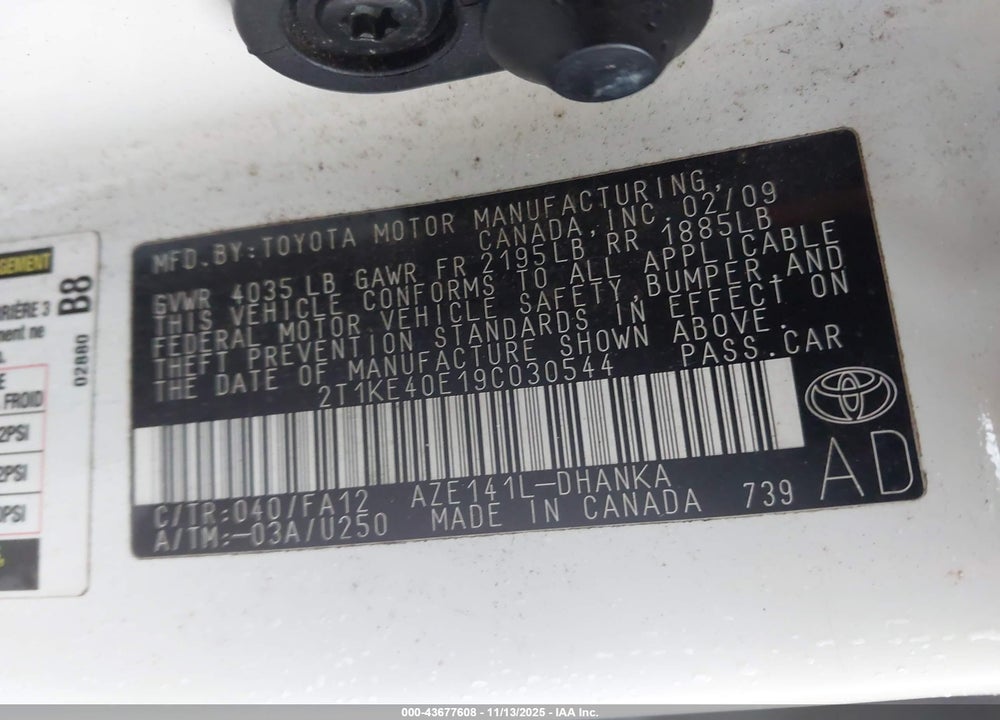 2009 TOYOTA MATRIX S VIN: 2T1KE40E19C030544